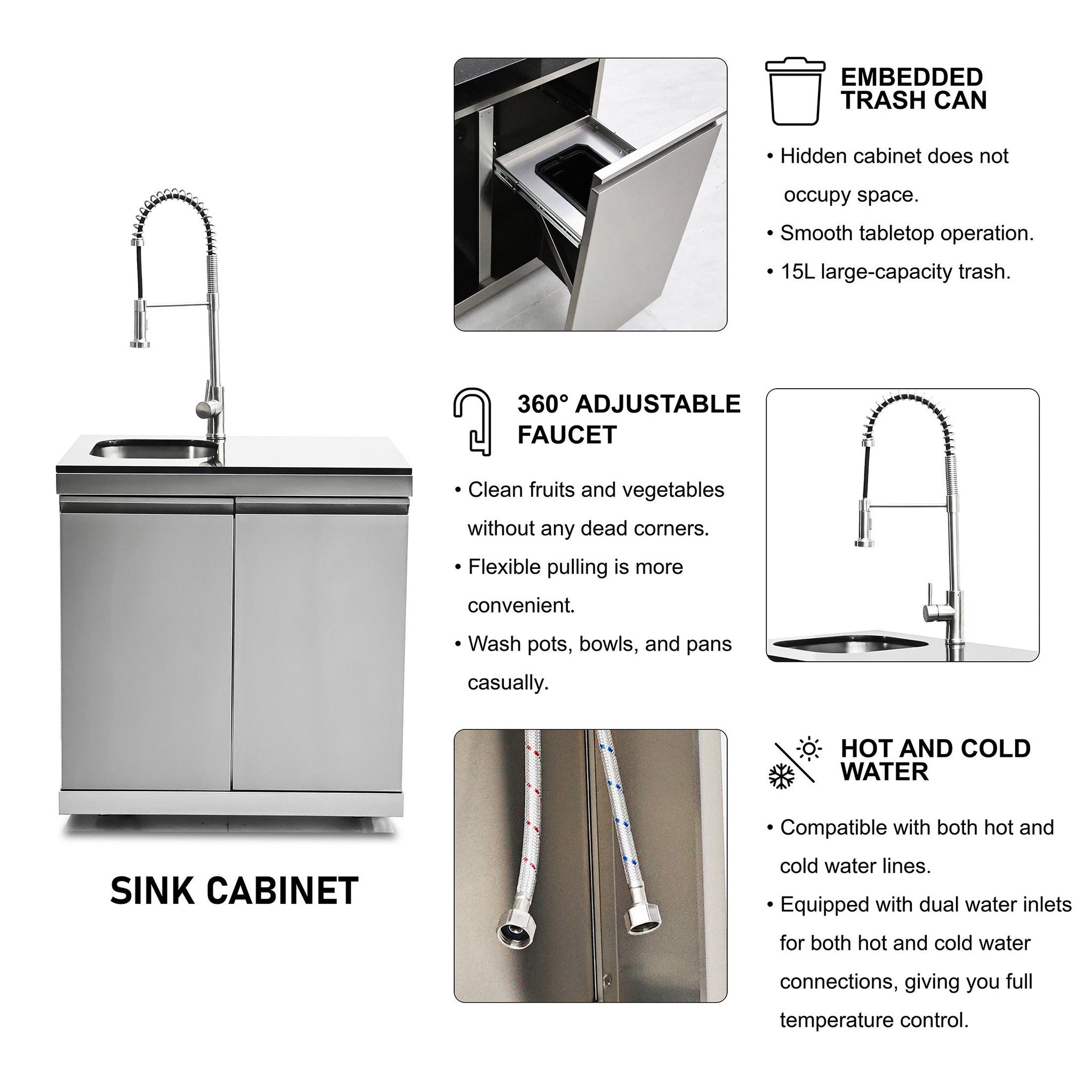 95.8"  6+1 Burner 95,500 BTU Outdoor Kitchen Island Grill Silver + Sink + Refrigerator + Bar Table