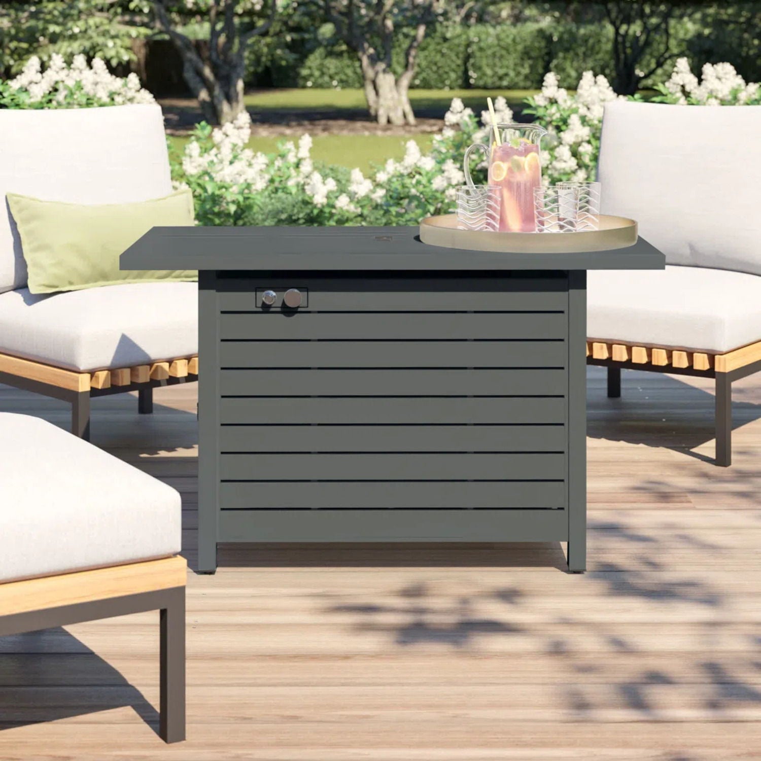 Outdoor Fire Table With Lid Fuel Versatility - Black