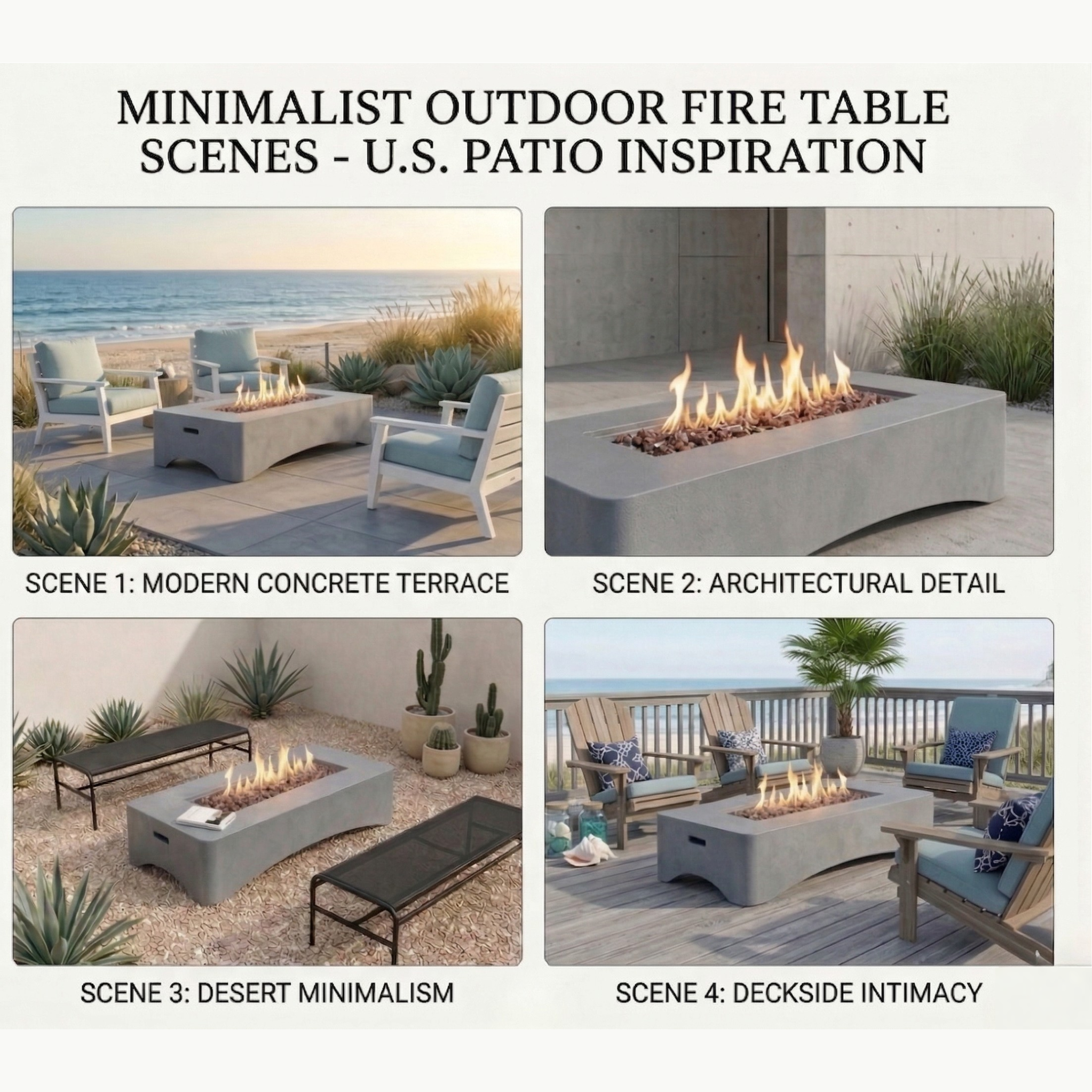 56' Propane Fire Pit Table - Rectangular Outdoor Gas Fire Pit - Light Gray
