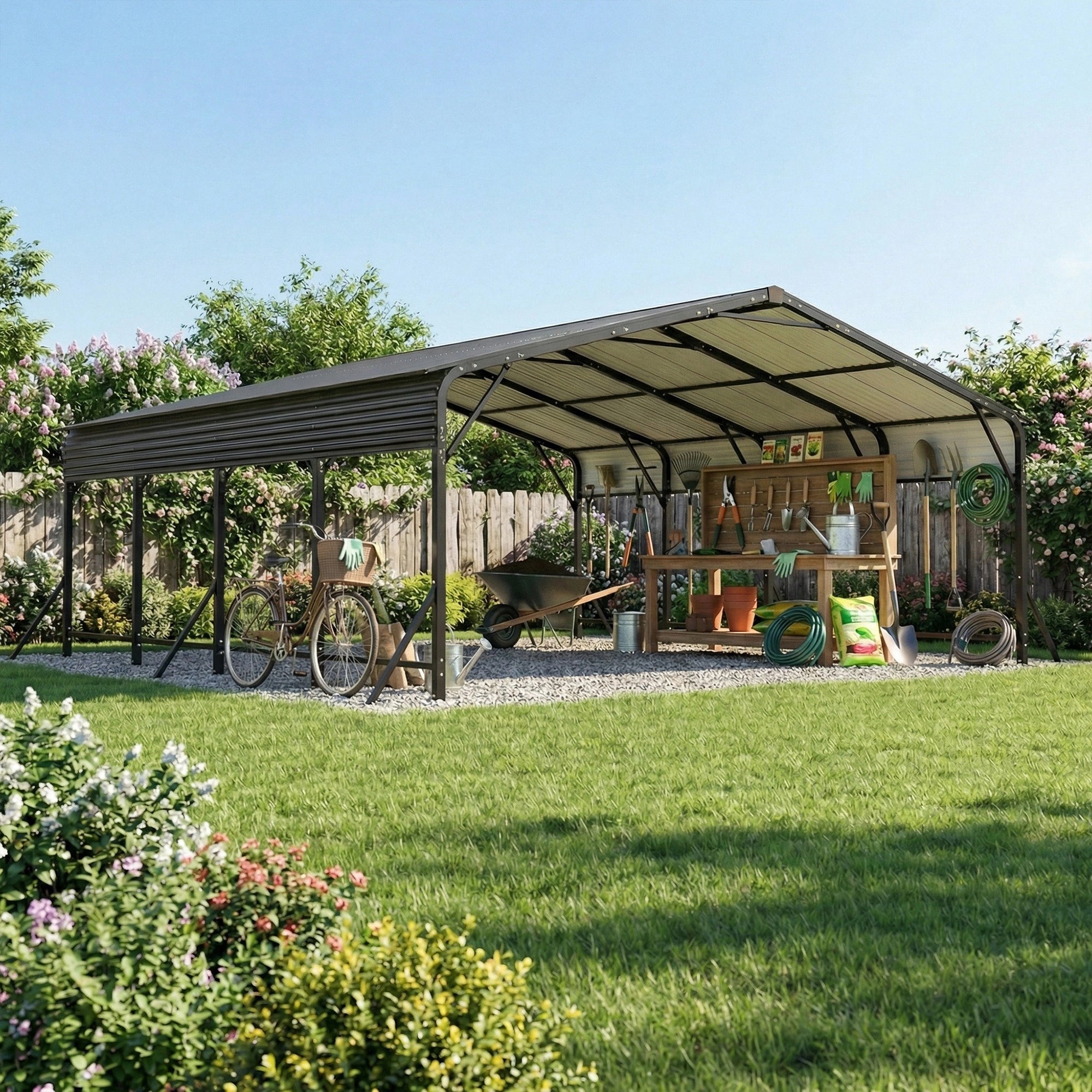 20'x20' Galvanized Steel Carport Canopy
