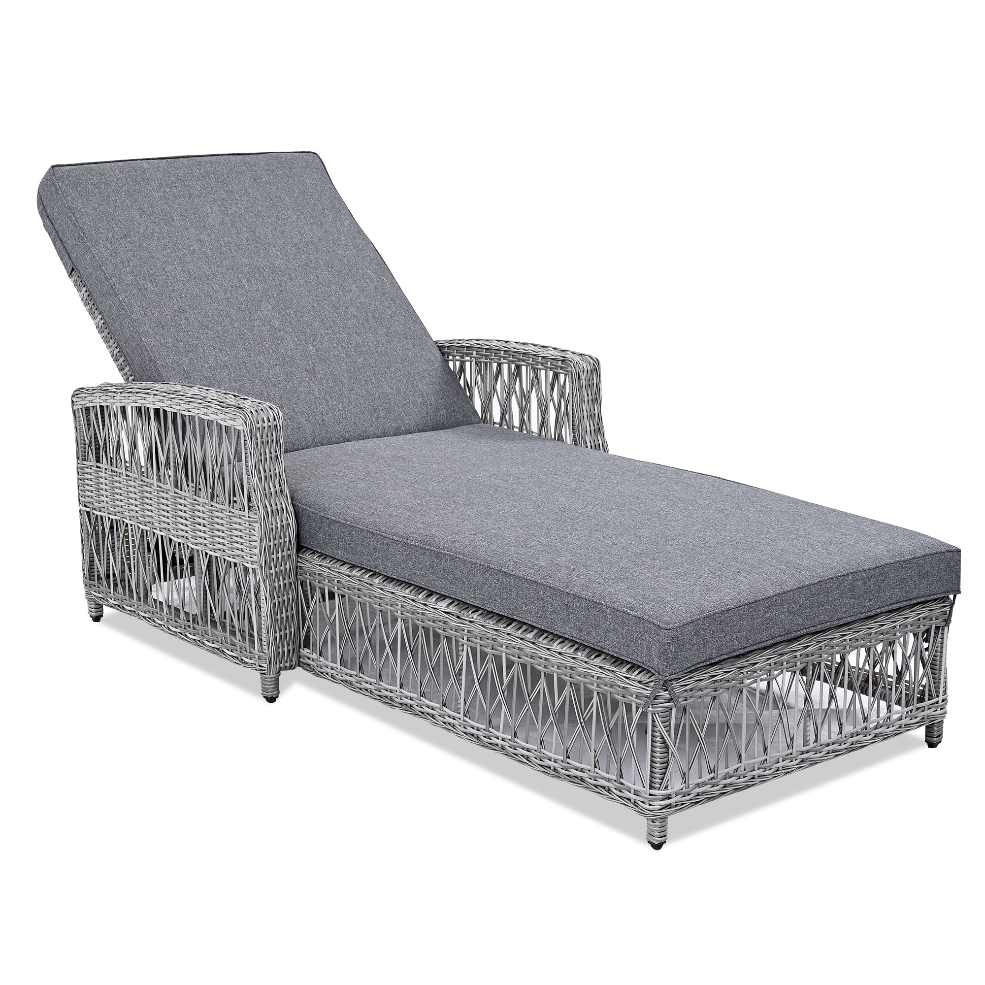 Outdoor Long Reclining Chaise with Armrests and Cushions