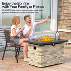 43 In. Propane Fire Pit Table Outdoor Stone Firepit Table Rectangular 50000 BTU Propane Fire Tables-Buff