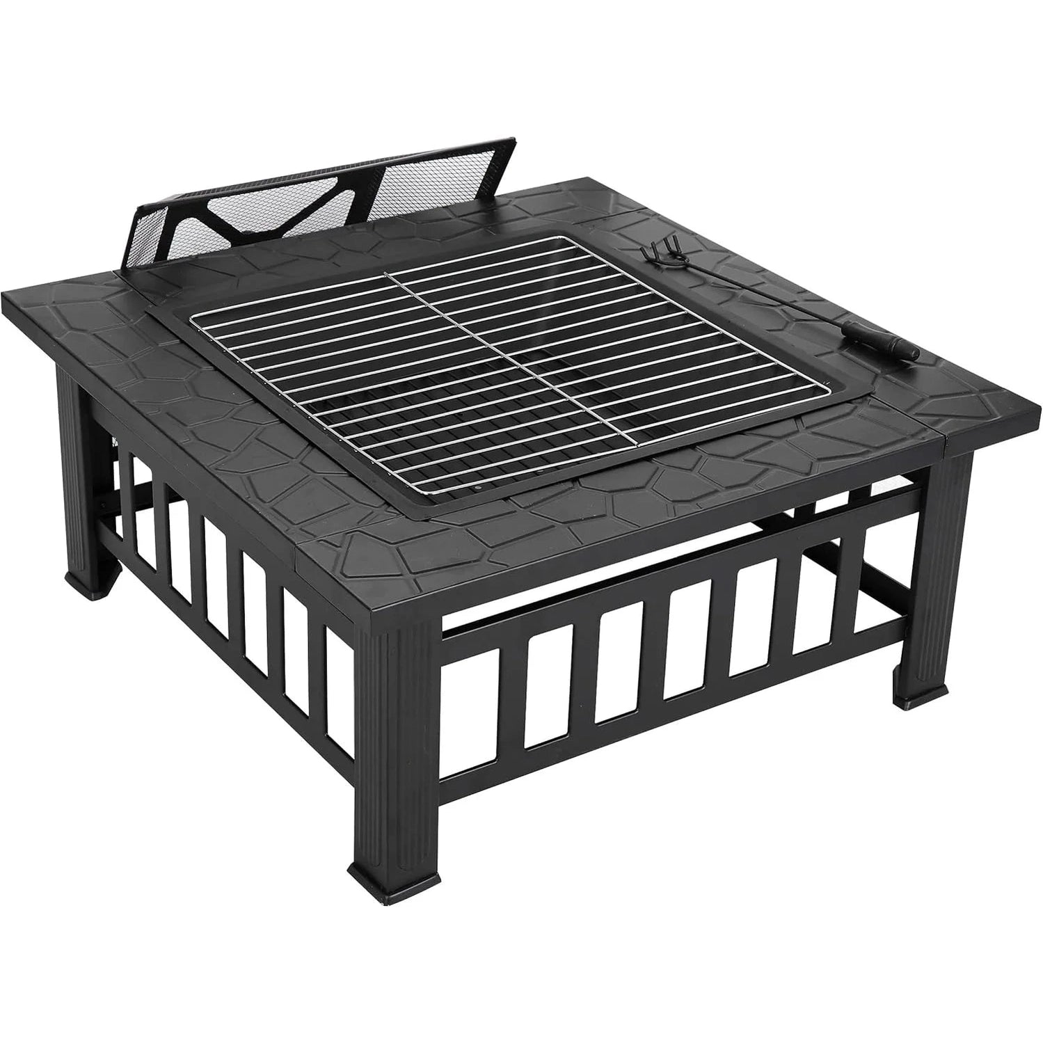 32 Inch Outdoor Fire Pit with Spark Screen Lid and Waterproof Cover