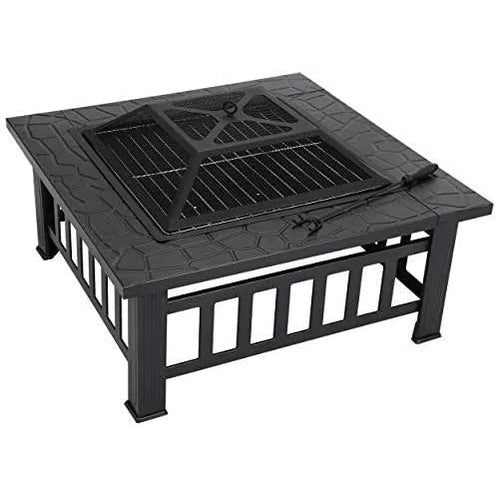 32 Inch Outdoor Fire Pit with Spark Screen Lid and Waterproof Cover
