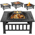 32 Inch Outdoor Fire Pit with Spark Screen Lid and Waterproof Cover