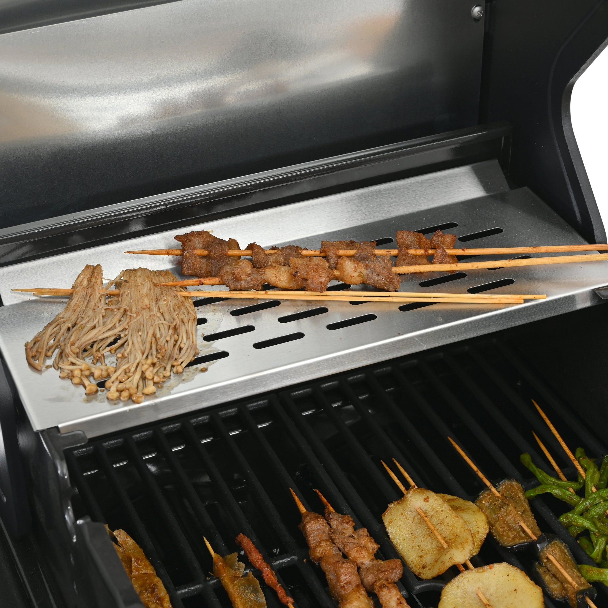 2+2 multifunctional gas barbecue grill and covered grill combination for outdoor cooking
