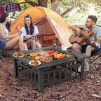 32 Inch Outdoor Fire Pit with Spark Screen Lid and Waterproof Cover