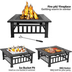 32 Inch Outdoor Fire Pit with Spark Screen Lid and Waterproof Cover