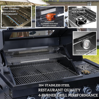 BBQ Island Outdoor Kitchen Kits, 4-Burner 72000 BTU Stainless Steel Modular 98 Inch Natural Gas
