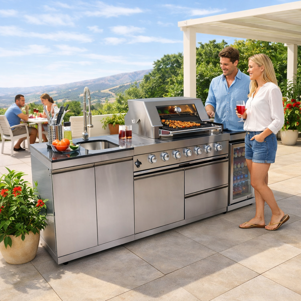 BBQ Island Outdoor Kitchen Kits, 4-Burner 72000 BTU Stainless Steel Modular 98 Inch Natural Gas