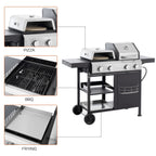 2+2 multifunctional gas barbecue grill and covered grill combination for outdoor cooking