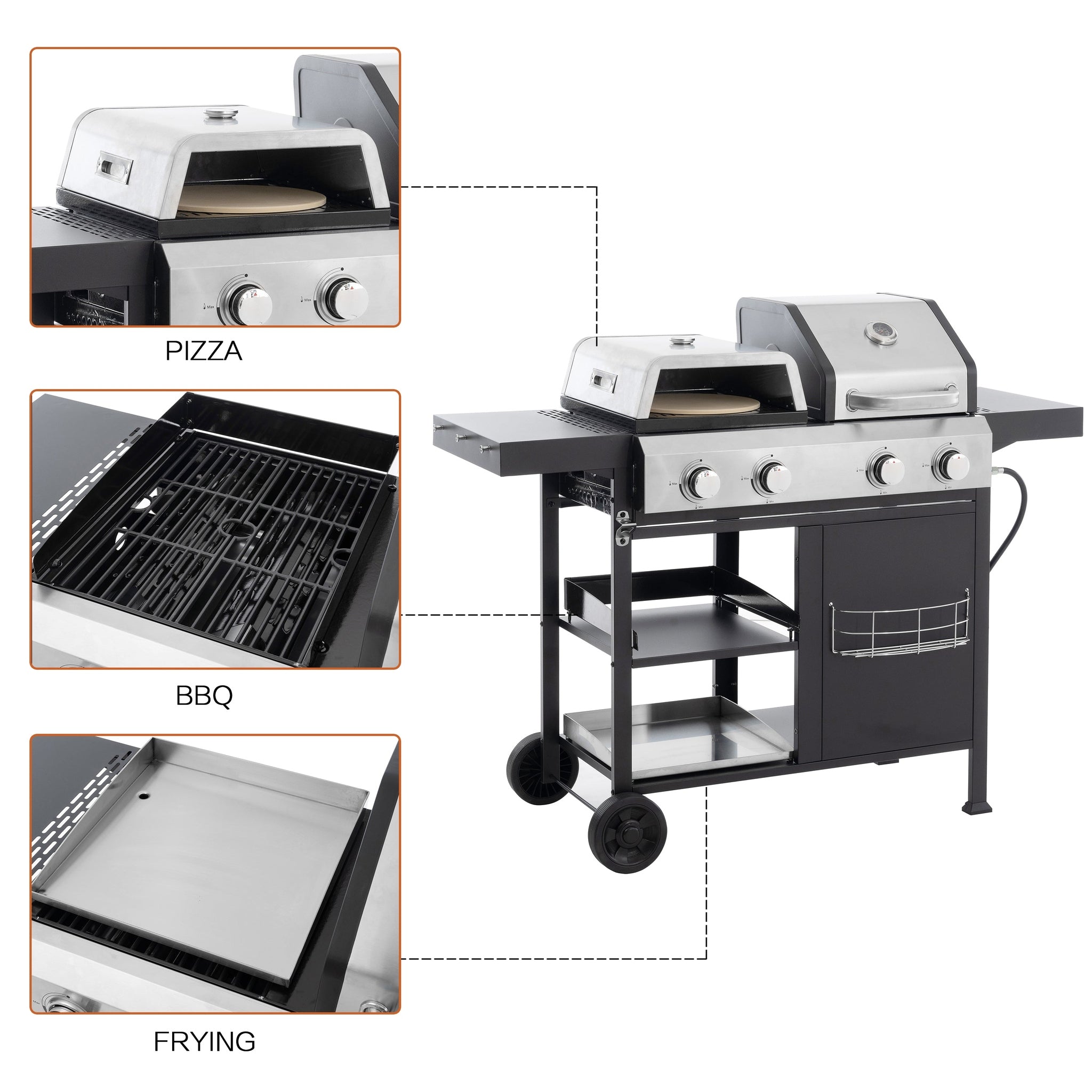 2+2 multifunctional gas barbecue grill and covered grill combination for outdoor cooking