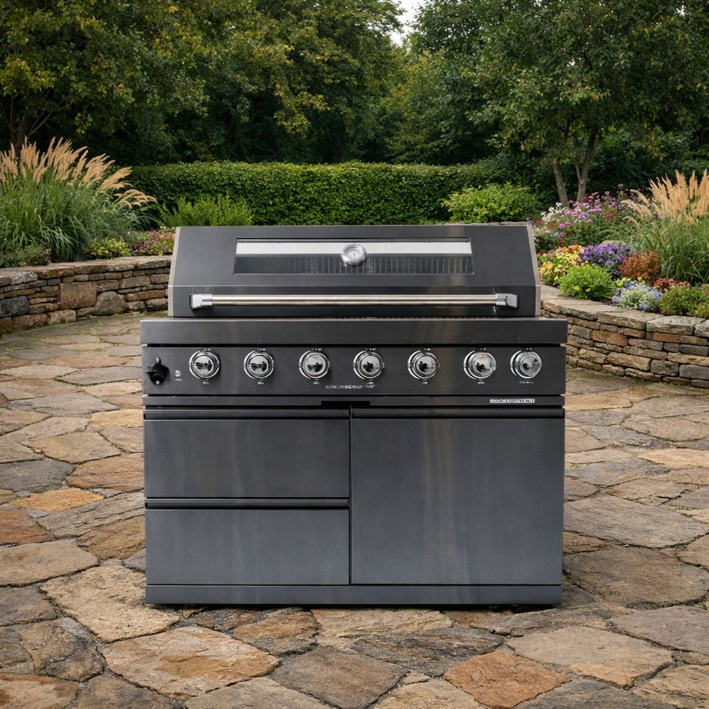 Black Stainless Steel 6-Burner Liquid Propane Kitchen Grill Island With Rotisserie Kit