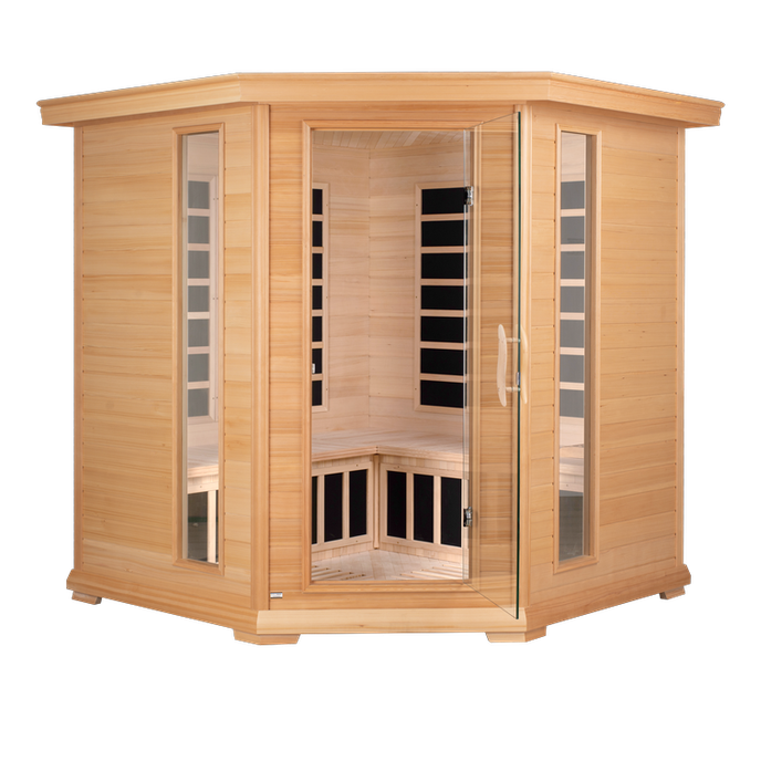 Blisspod, Vienna, Corner Spacious Far Infrared Sauna Canadian Hemlock Ultra Low EMF, 12 Heaters, 4-5 Persons