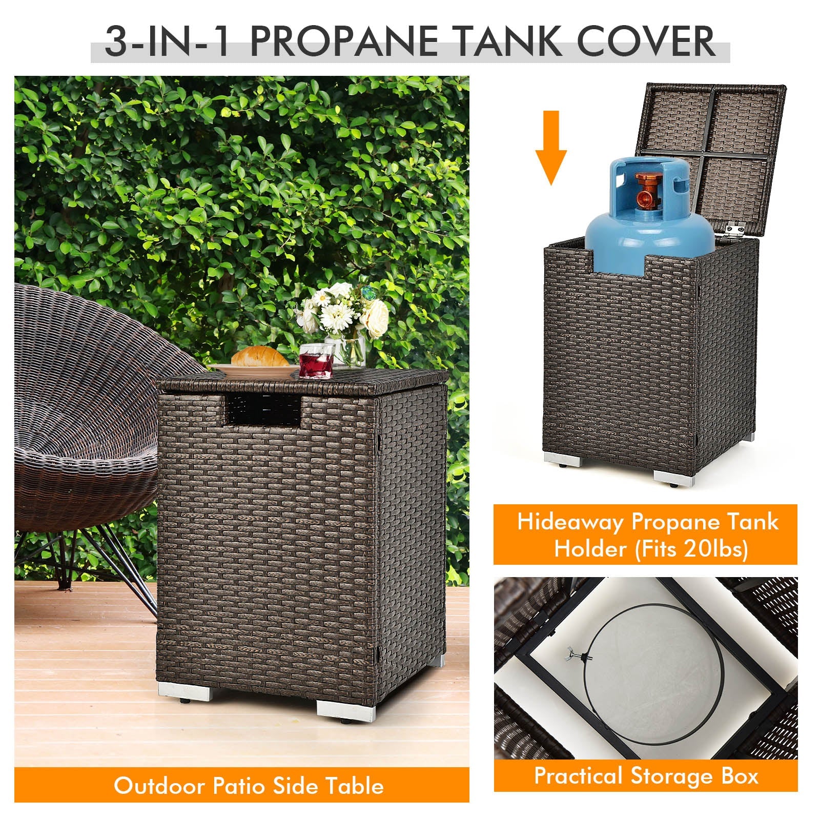 6 Pieces Outdoor Wicker Furniture Set with 32 Inch Propane Fire Pit Table