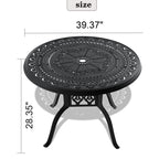 39.37-inch Cast Aluminum Patio Dining Set With Black Frame and Umbrella Hole