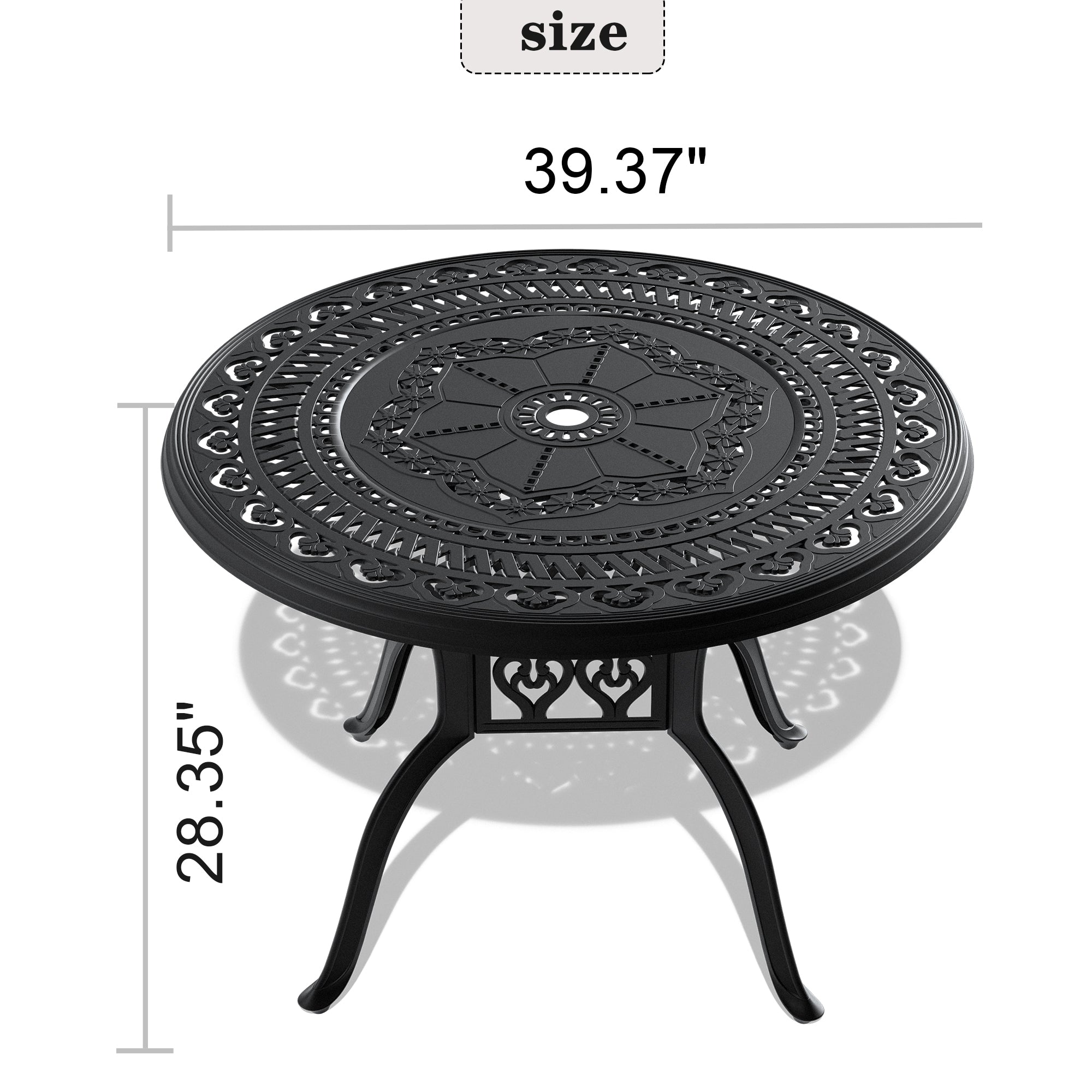 39.37-inch Cast Aluminum Patio Dining Set With Black Frame and Umbrella Hole