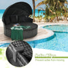 Clamshell Patio Round Daybed Wicker with Retractable Canopy and Pillows
