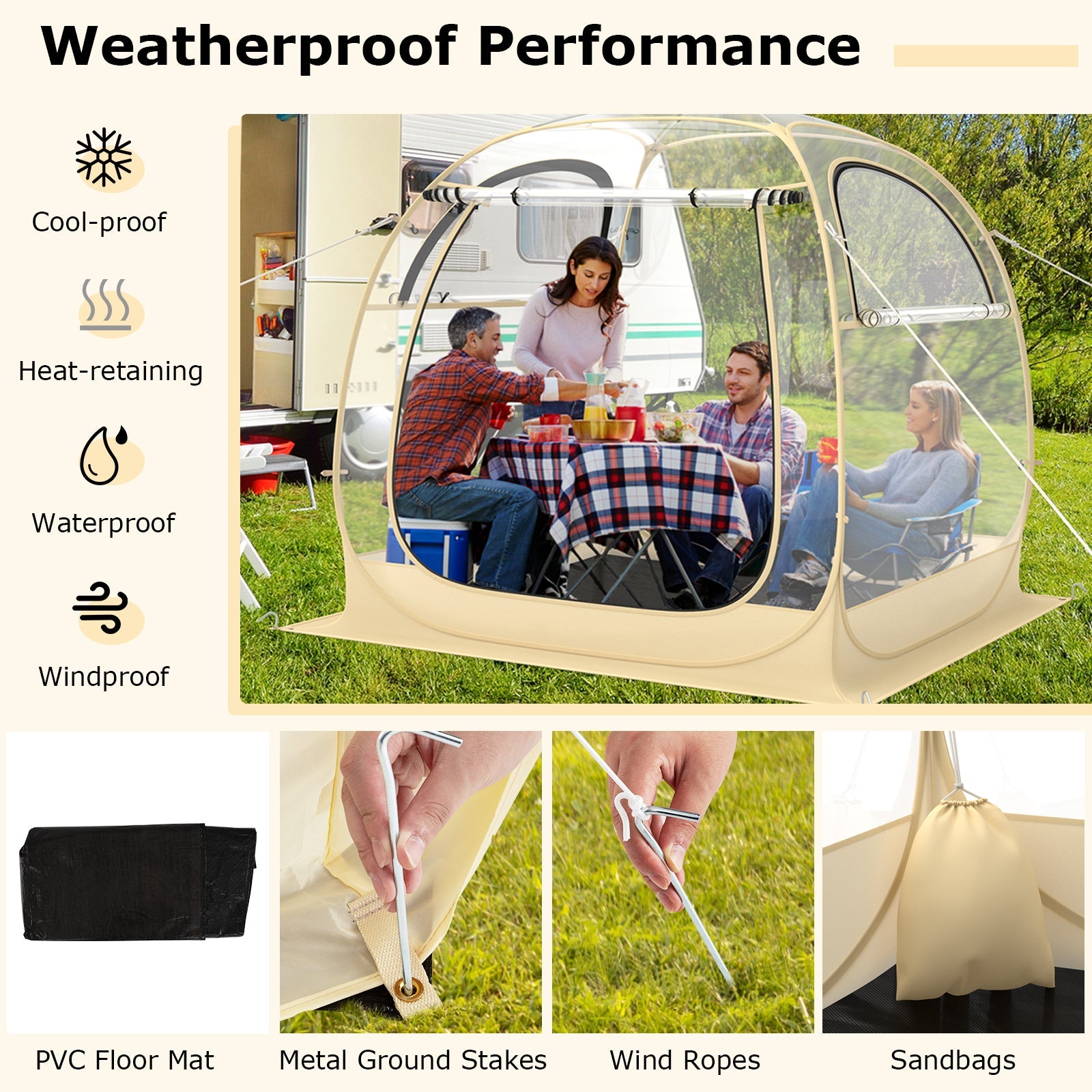 Instant Pop-up Sports Tent with Carrying Bag and Floor Mat in 2 sizes