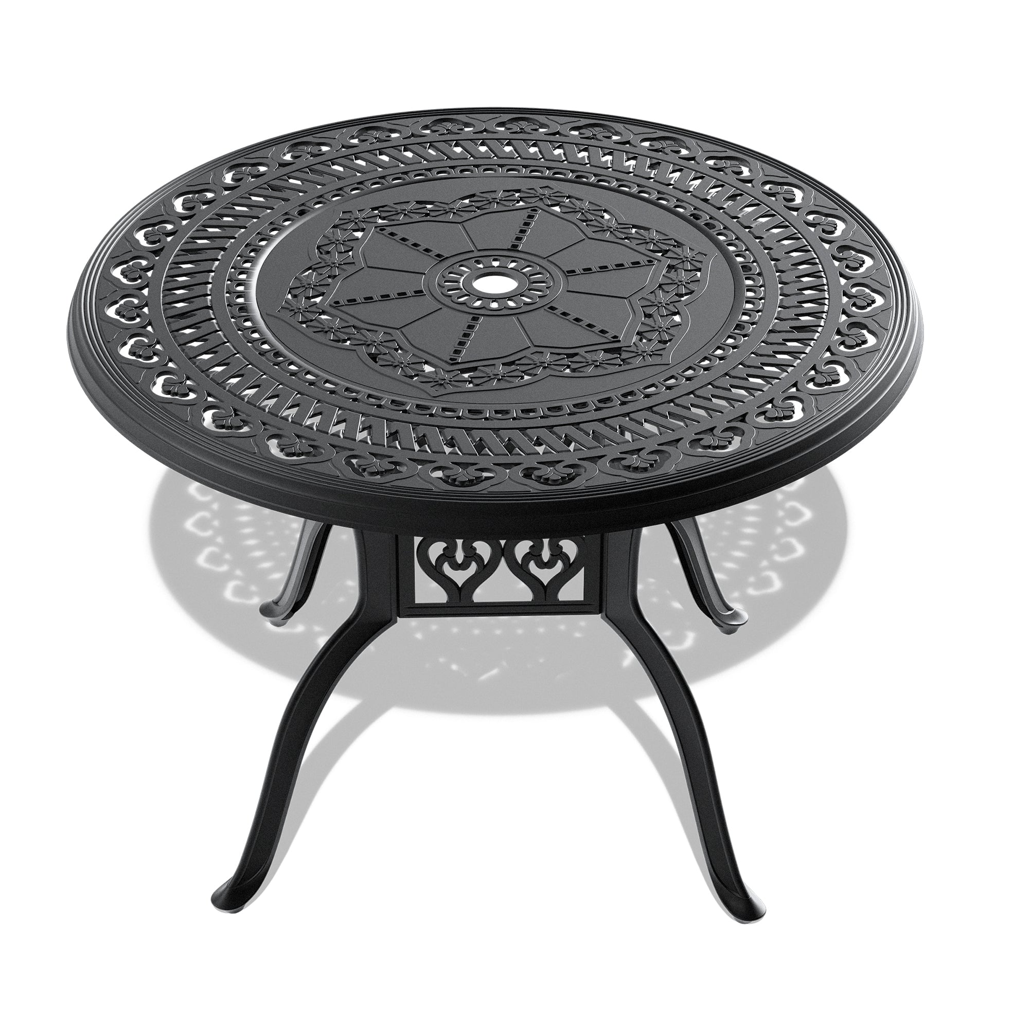 39.37-inch Cast Aluminum Patio Dining Set With Black Frame and Umbrella Hole