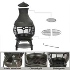 45-inch Black Cast Iron and Steel Outdoor Fire Pit Chimenea