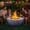 Propane Fire Pit, Outdoor Concrete Gas Fire Pit, 39 in Tabletop with Lava Rocks