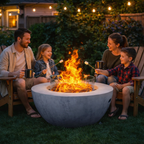 Propane Fire Pit, Outdoor Concrete Gas Fire Pit, 39 in Tabletop with Lava Rocks