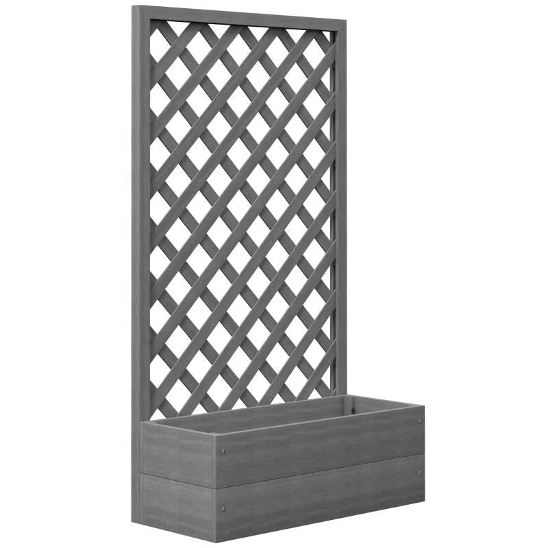 Outdoor Raised Garden Planter Box with Lattice Trellis in Grey Wood Finish