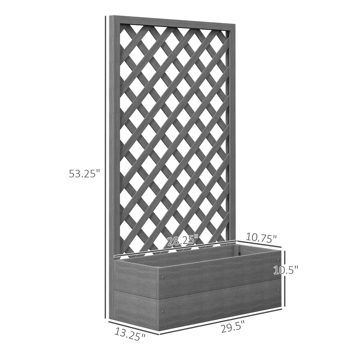 Outdoor Raised Garden Planter Box with Lattice Trellis in Grey Wood Finish