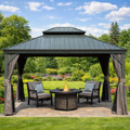 10' x 12' Hardtop Gazebo Outdoor Metal Gazebo with Galvanized Steel Double Roof Canopy, Aluminum Frame, Curtains and