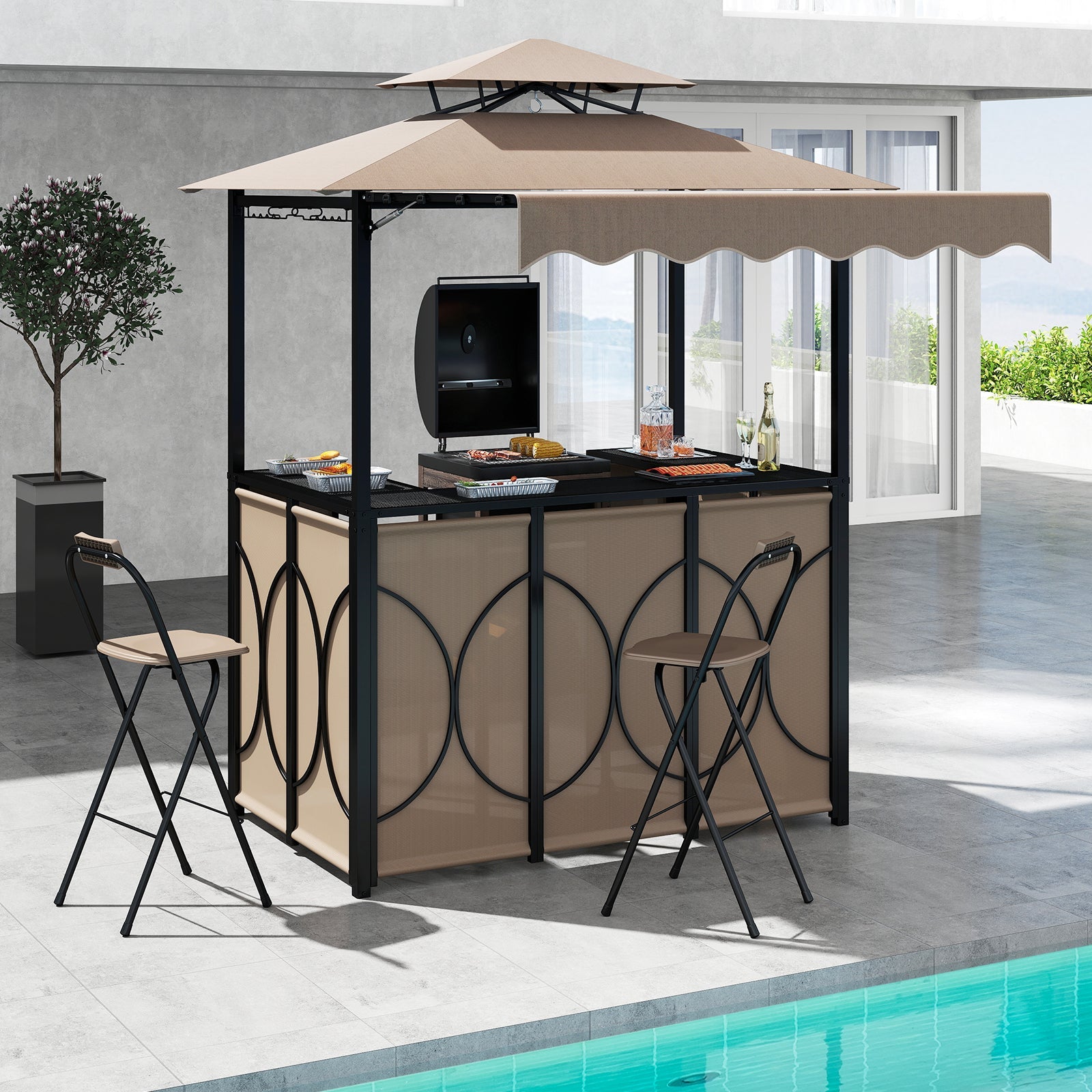 Bar Gazebo with Awning 3-Piece Outdoor Bar Canopy