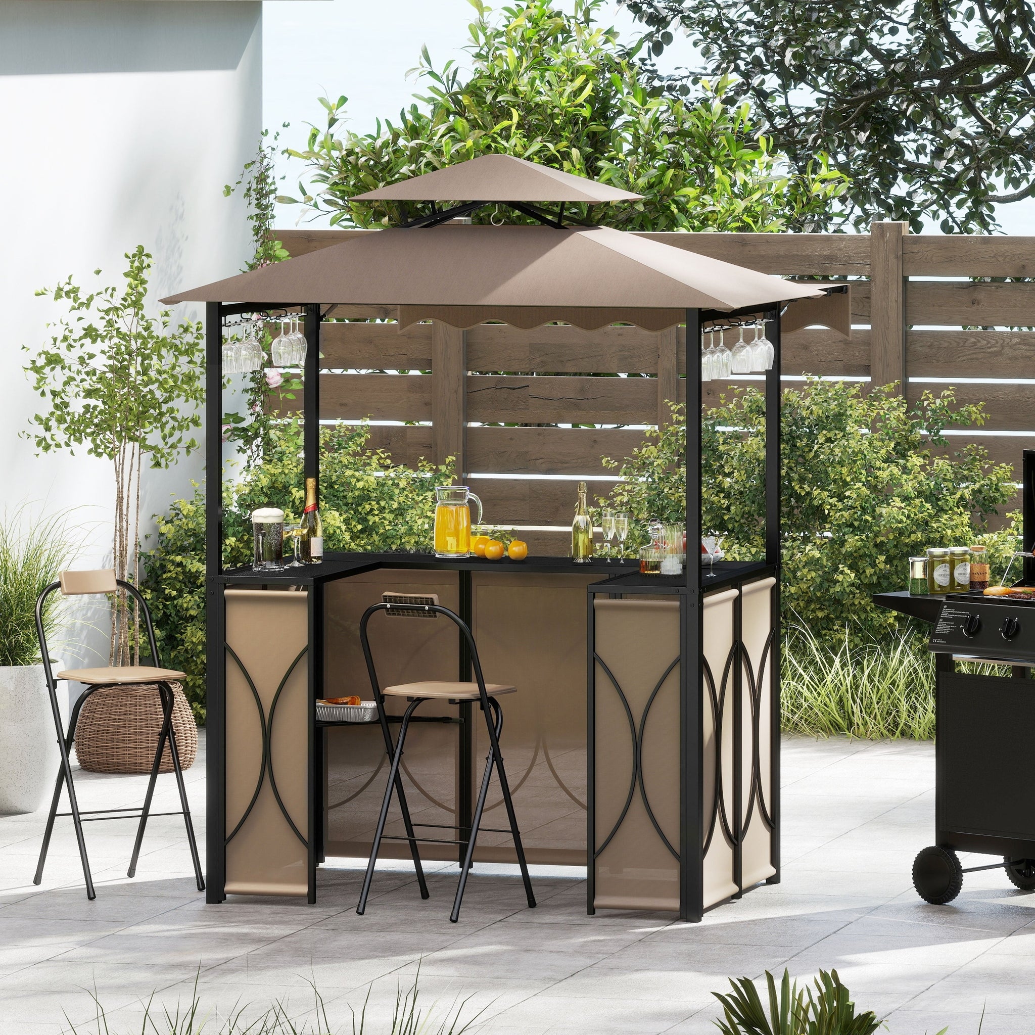 Bar Gazebo with Awning 3-Piece Outdoor Bar Canopy