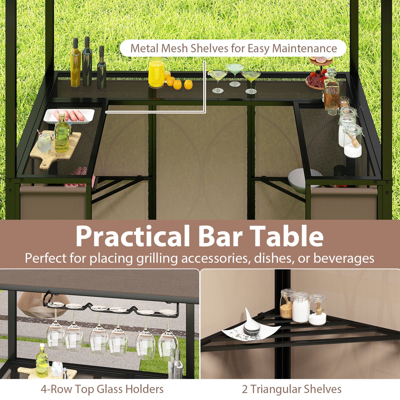 Bar Gazebo with Awning 3-Piece Outdoor Bar Canopy