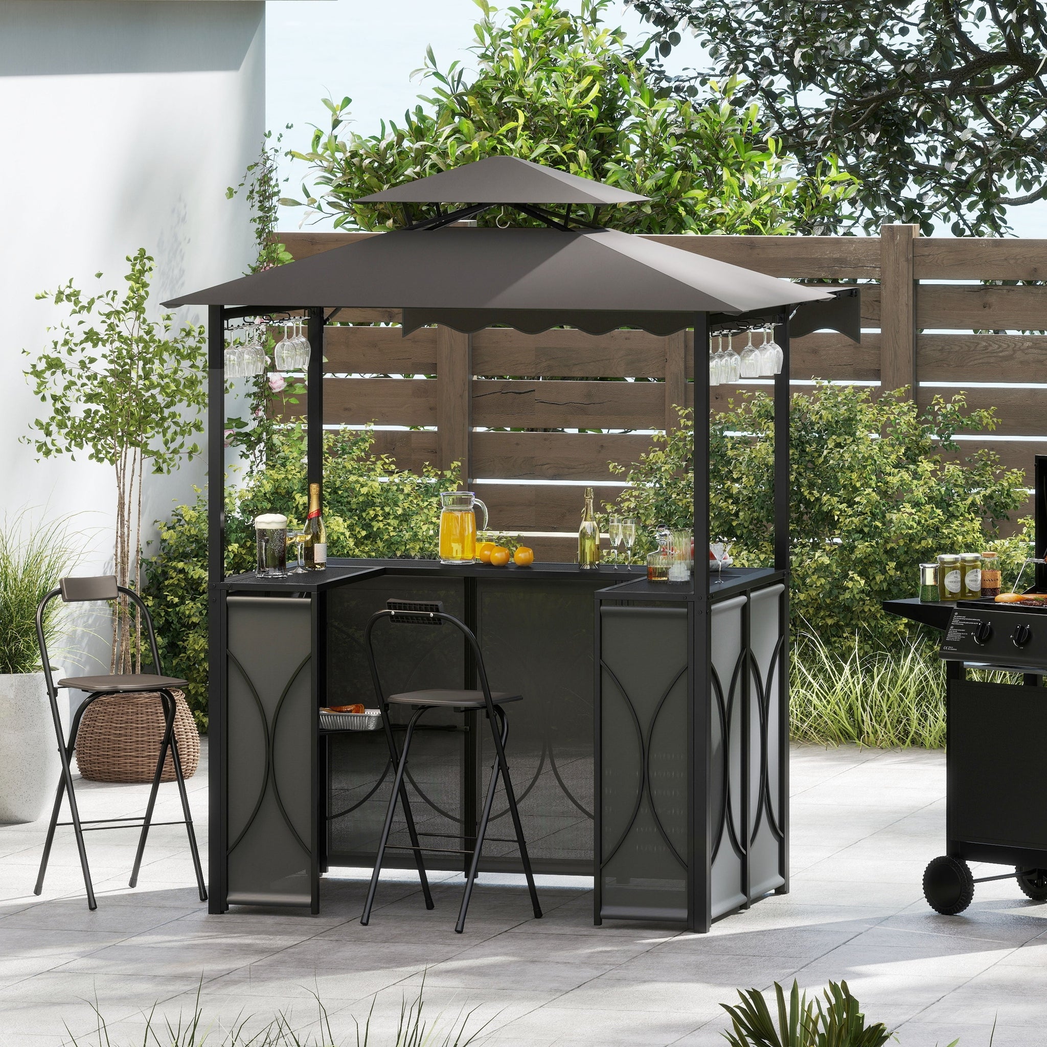 Bar Gazebo with Awning 3-Piece Outdoor Bar Canopy