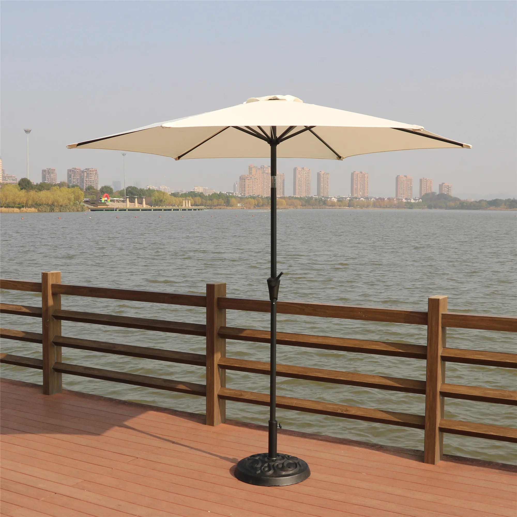 Beige 8.8 Feet Outdoor Aluminum Patio Umbrella Waterproof and Foldable for Courtyard Furniture