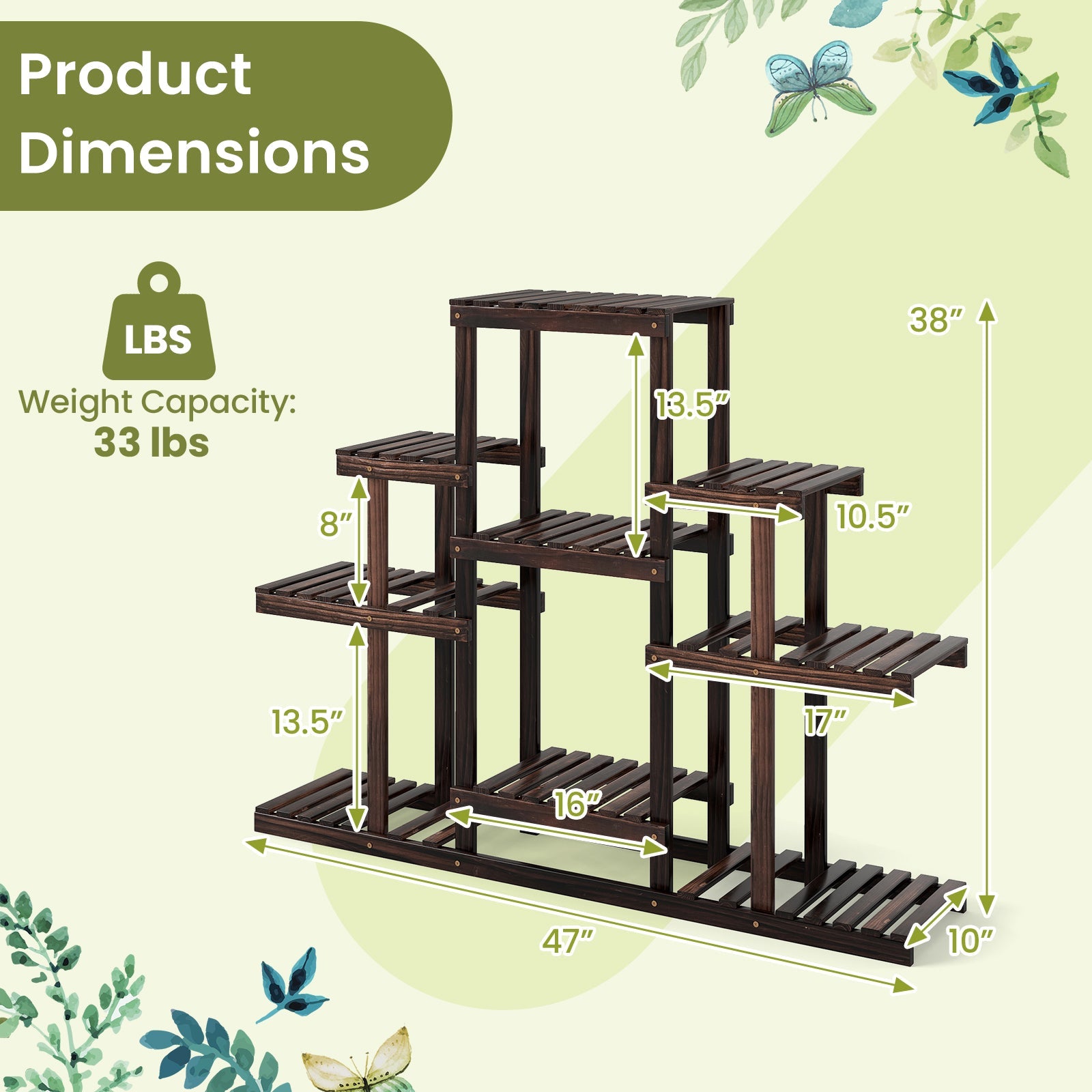 Indoor Outdoor Wood Plant Stand Multi-Tiered