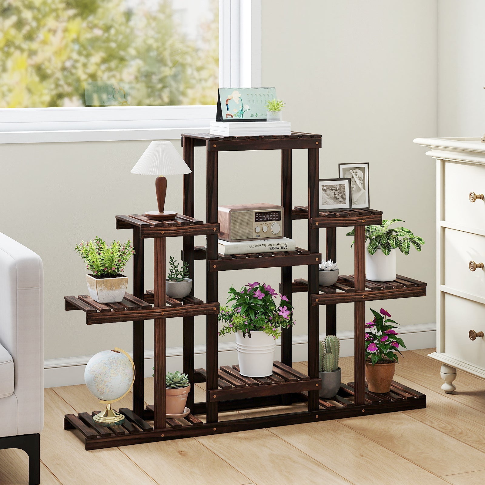 Indoor Outdoor Wood Plant Stand Multi-Tiered