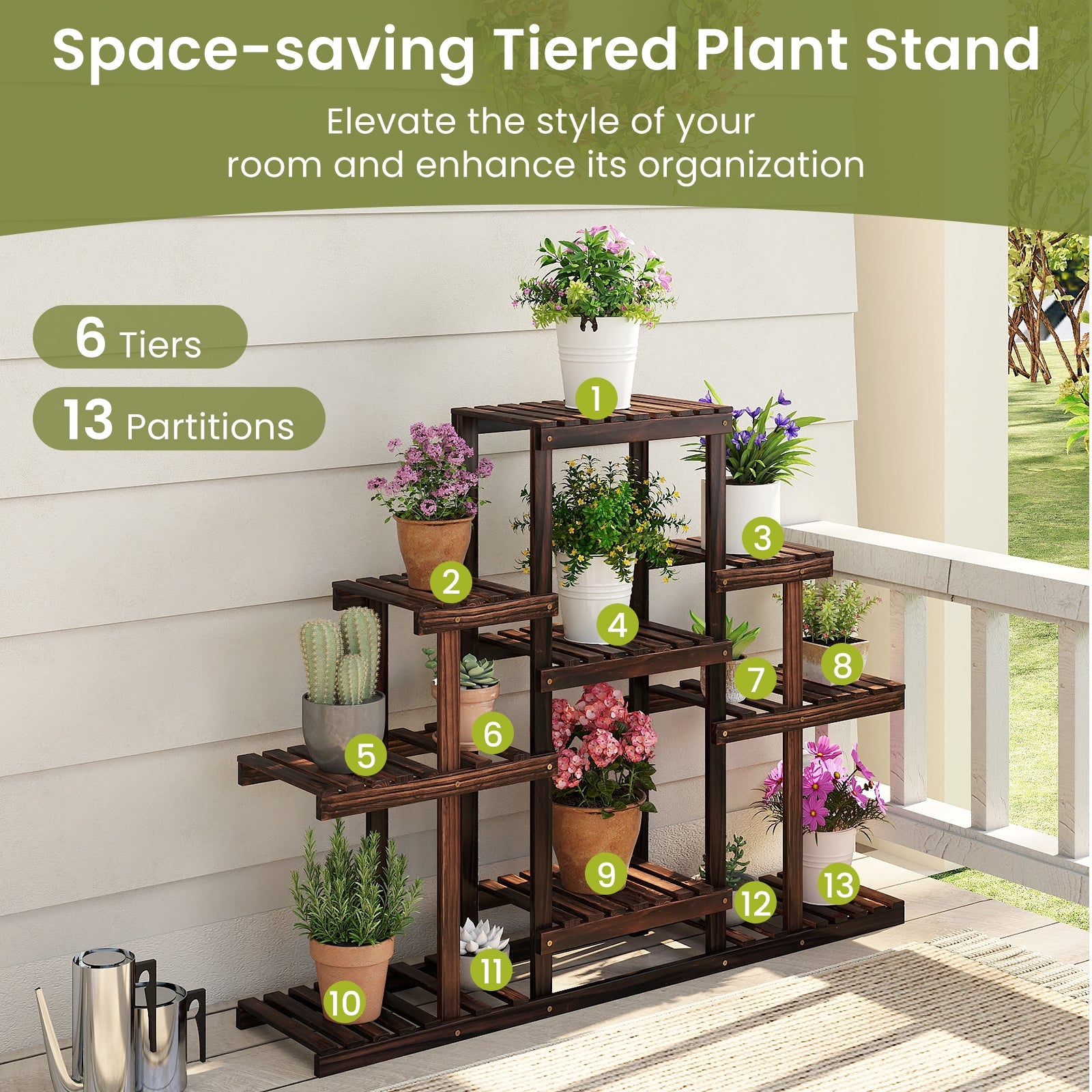 Indoor Outdoor Wood Plant Stand Multi-Tiered