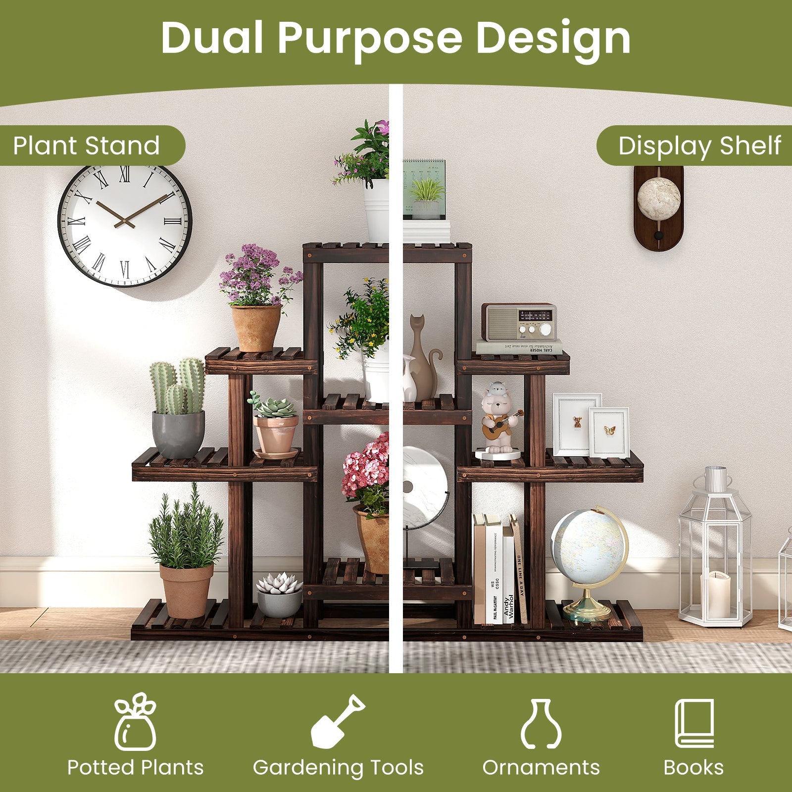 Indoor Outdoor Wood Plant Stand Multi-Tiered