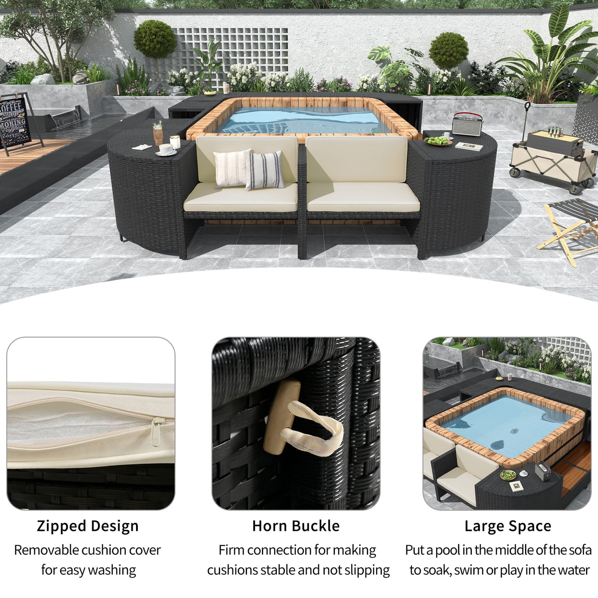 Quadrilateral Spa Surround Rattan Sectional Sofa