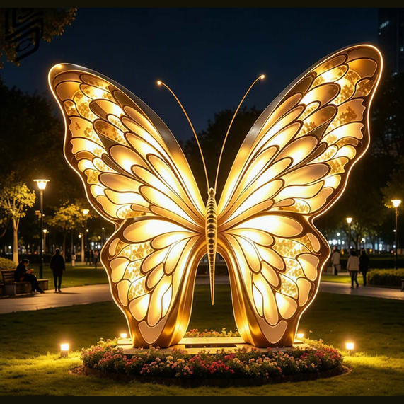 Large Metal Stainless Steel Light up Butterfly Sculpture for Outdoor - Made to Order
