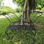 Modern Outdoor Butterfly Garden Bench in Black Metal Finish