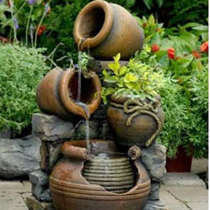 2-in-1 Outdoor Polyresin 15-Gallon Pouring Pots Water Fountain Planter