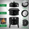 3-in-1 Charcoal Smoker Grill BBQ Fire Pit Portable Outdoor Camping Grill
