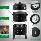 3-in-1 Charcoal Smoker Grill BBQ Fire Pit Portable Outdoor Camping Grill