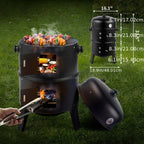 3-in-1 Charcoal Smoker Grill BBQ Fire Pit Portable Outdoor Camping Grill
