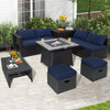 9 Pieces Outdoor Wicker Sectional with 35 Inch Gas Fire Pit Table