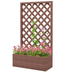 Brown Wooden Raised Garden Bed Planter Box with Lattice Trellis