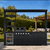 Outdoor Kitchen Island POD | 100.7" Black Stainless Steel | Propane Gas BBQ Grill,l Sink, and Fridge