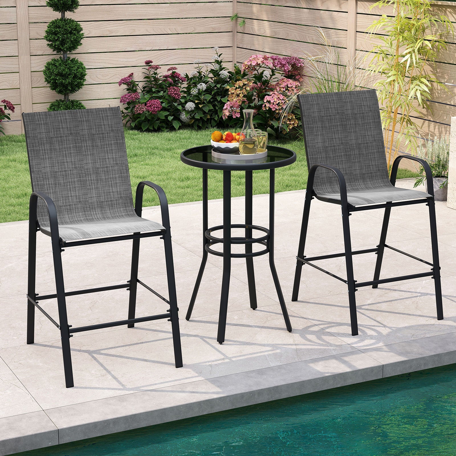 Outdoor Bar Stools Set of 2 - 29 Inch Fabric Bar Height Stools with Armrests